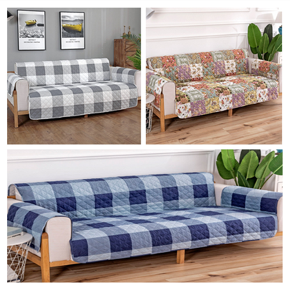 Cotton Check/Floral Non-Slip, Washable, Pet Couch Cover, Anti-Scratch Protector