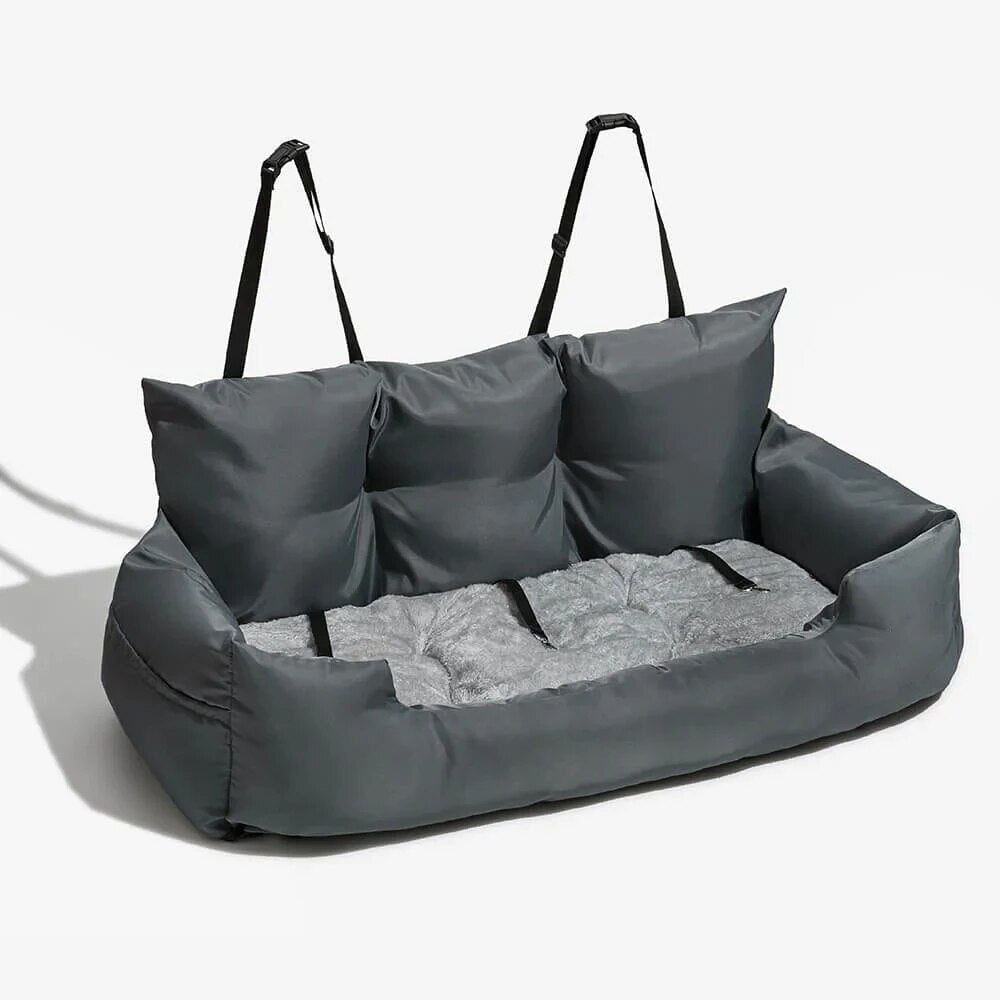 "The dog booster seat displayed in sleek black, offering style and comfort."