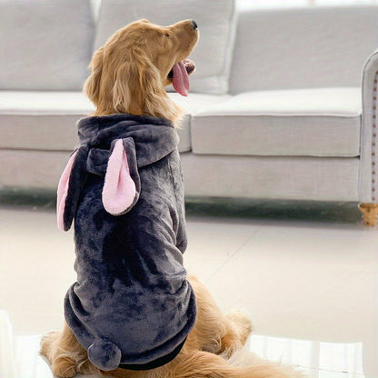 Dog clothes gray rabbit jumpsuit sweater on a happy dog