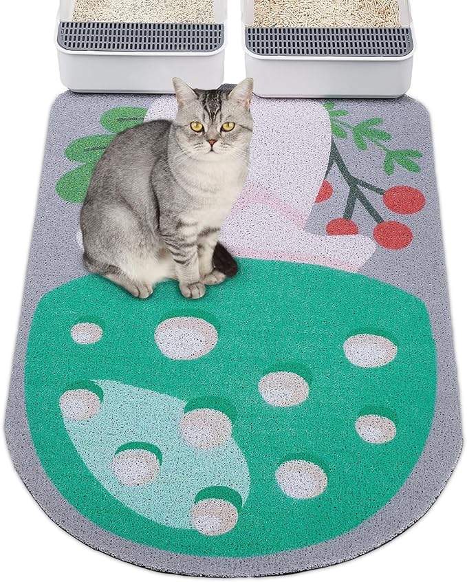 Non-slip, mushroom-designed cat litter mat