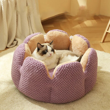 Comfortable and warm cactus pet house featuring a flower-shaped design and round bed.