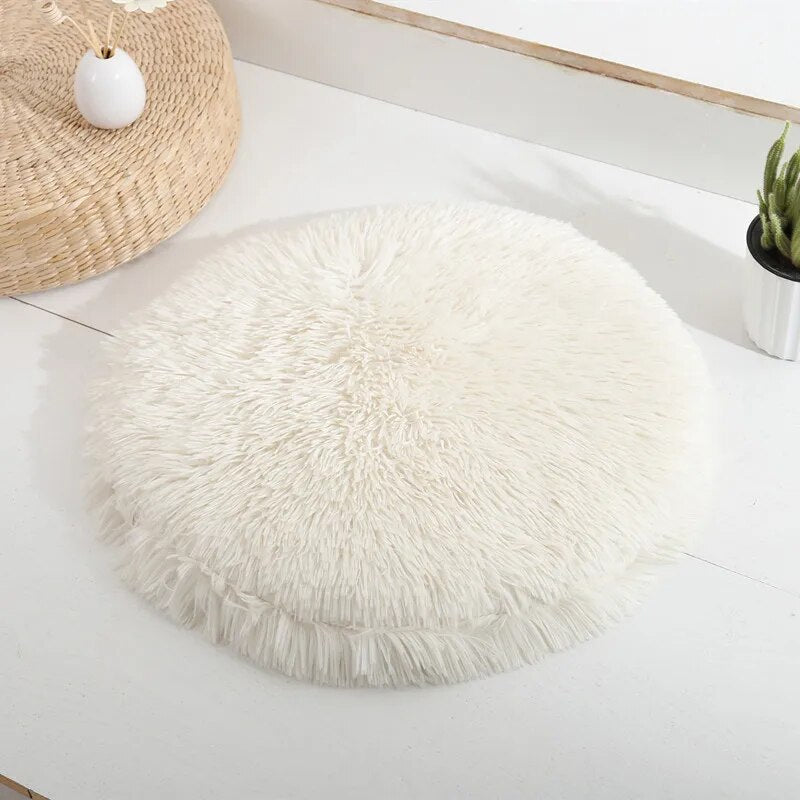 Plush Cat Beds for Cats & Small Dogs Soft Round and Colorful Pet Mats White