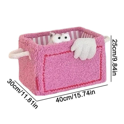 Product dimension of adorable pink storage basket.