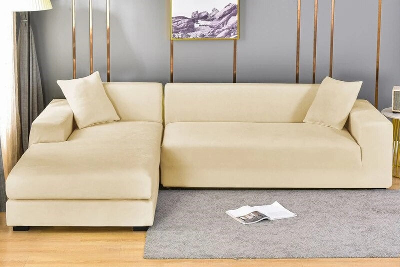 Velvet Stretch Sofa Covers in Beige Color