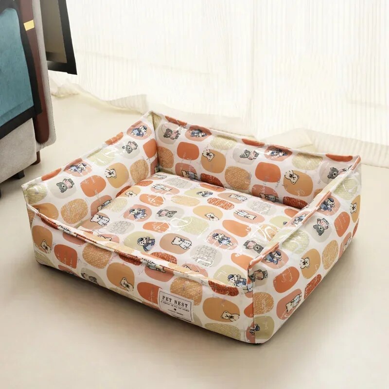 Square Lattice Pet Kennel Bed - Medium & Small Dog Calming Sofa Cushion Orange