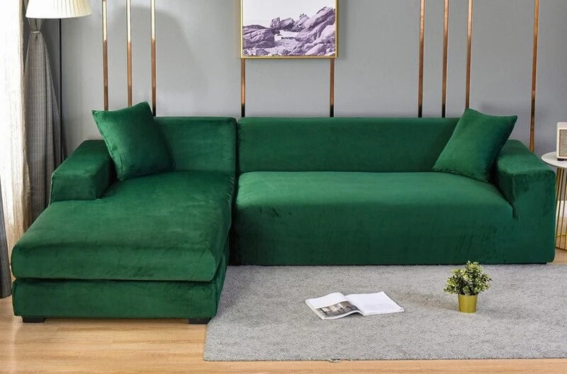 Velvet Stretch Sofa Covers in Dark Green Color