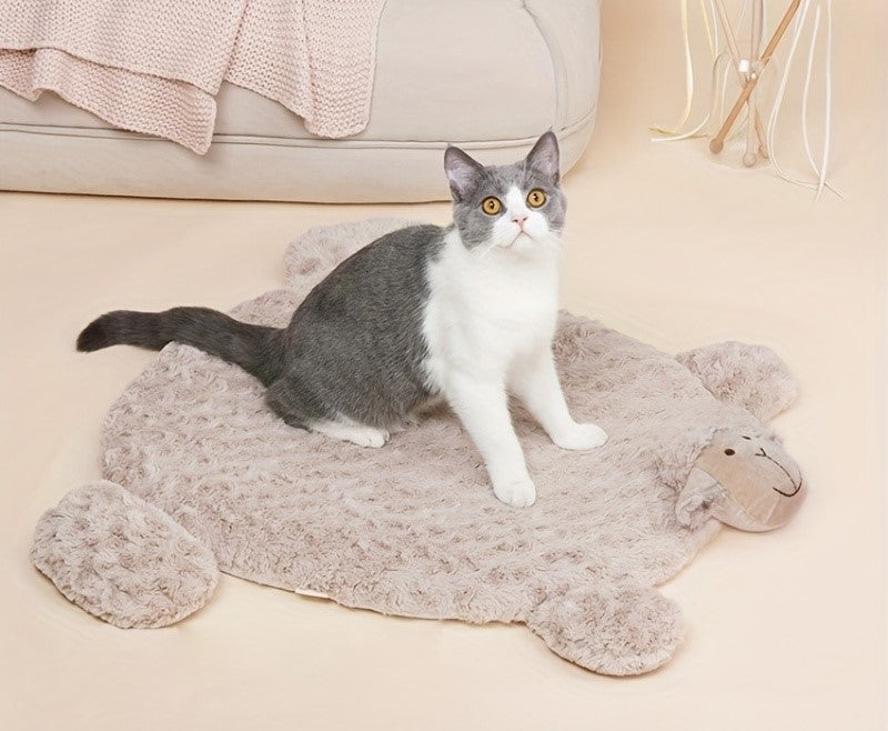 Adorable plush sheep-shaped pet bed in khaki color