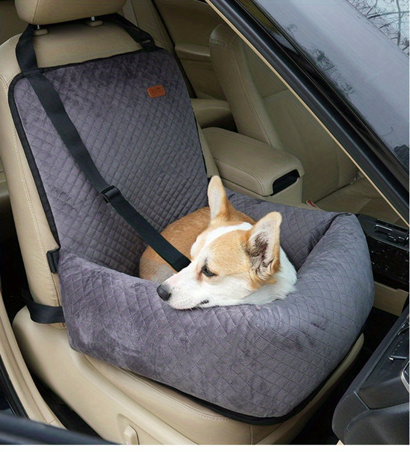 A Dog Using the Foldable Dog Car Seat in Grey Color 