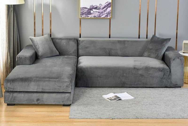 Velvet Stretch Sofa Covers in Grey Color