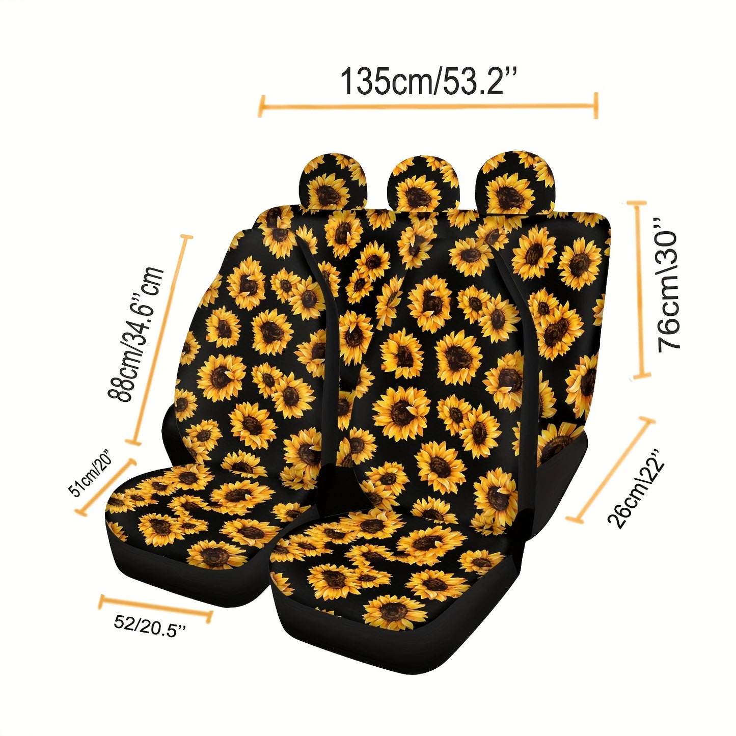 product size of 7pc Sunflower Car Seat Covers Universal Fit