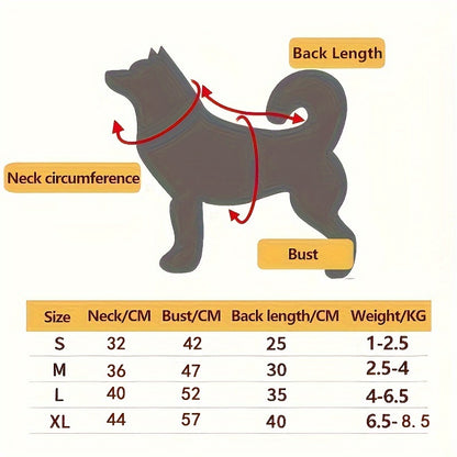 size chart of dog hoodie and sweater